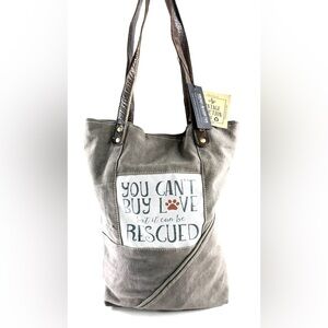 Vintage Addiction Dog Rescue Gray Taupe Canvas Tote Bag Recycled Military Tents